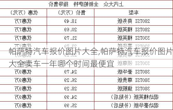 帕萨特汽车报价图片大全,帕萨特汽车报价图片大全卖车一年哪个时间最便宜