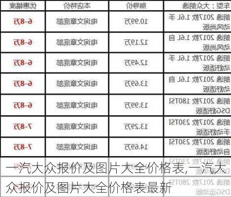 一汽大众报价及图片大全价格表,一汽大众报价及图片大全价格表最新