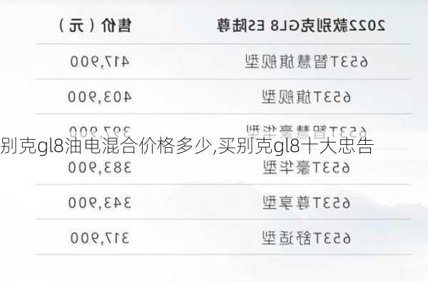 别克gl8油电混合价格多少,买别克gl8十大忠告