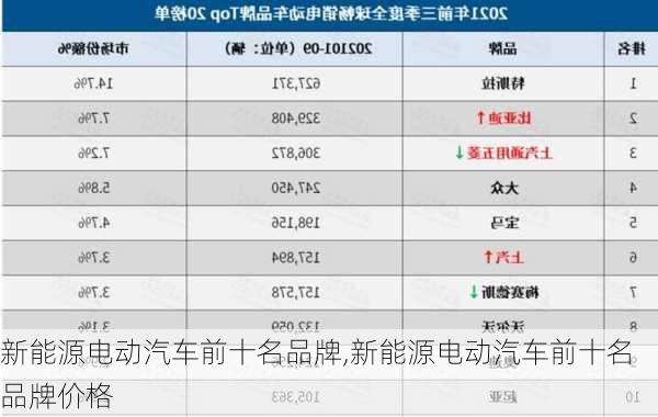 新能源电动汽车前十名品牌,新能源电动汽车前十名品牌价格