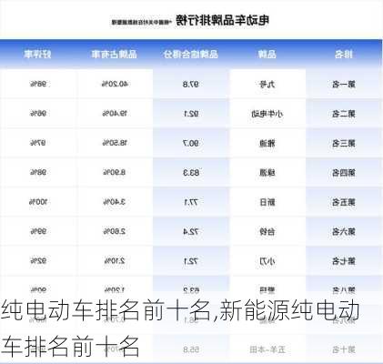 纯电动车排名前十名,新能源纯电动车排名前十名