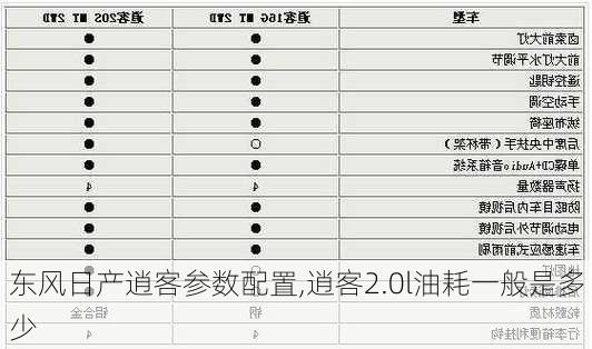 东风日产逍客参数配置,逍客2.0l油耗一般是多少