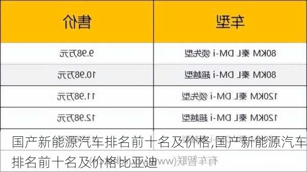 国产新能源汽车排名前十名及价格,国产新能源汽车排名前十名及价格比亚迪