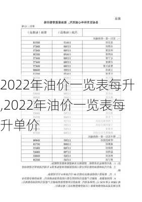 2022年油价一览表每升,2022年油价一览表每升单价