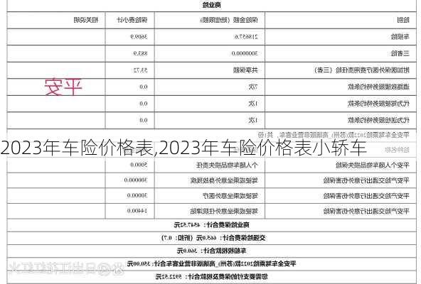 2023年车险价格表,2023年车险价格表小轿车