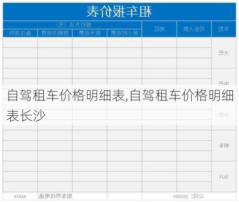 自驾租车价格明细表,自驾租车价格明细表长沙