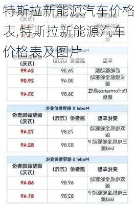 特斯拉新能源汽车价格表,特斯拉新能源汽车价格表及图片