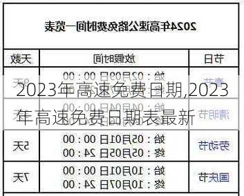 2023年高速免费日期,2023年高速免费日期表最新